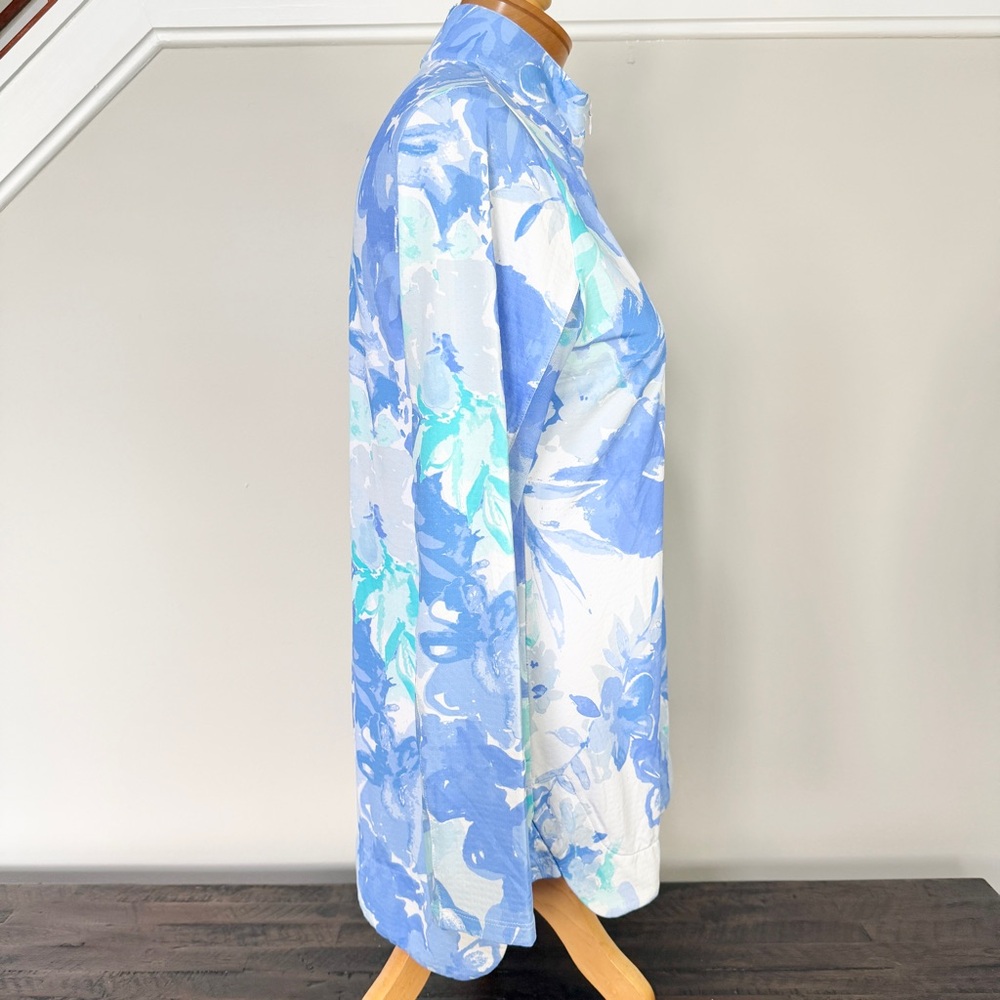 G Lifestyle Monet Long Sleeve Zip Neck Hi Lo Tunic Top Aqua Blue Medium - Picture 4 of 9